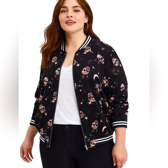 Torrid Black Twill Skull Graphic Bomber Jacket – Plus Size 2 (2X) - Picture 2 of 11